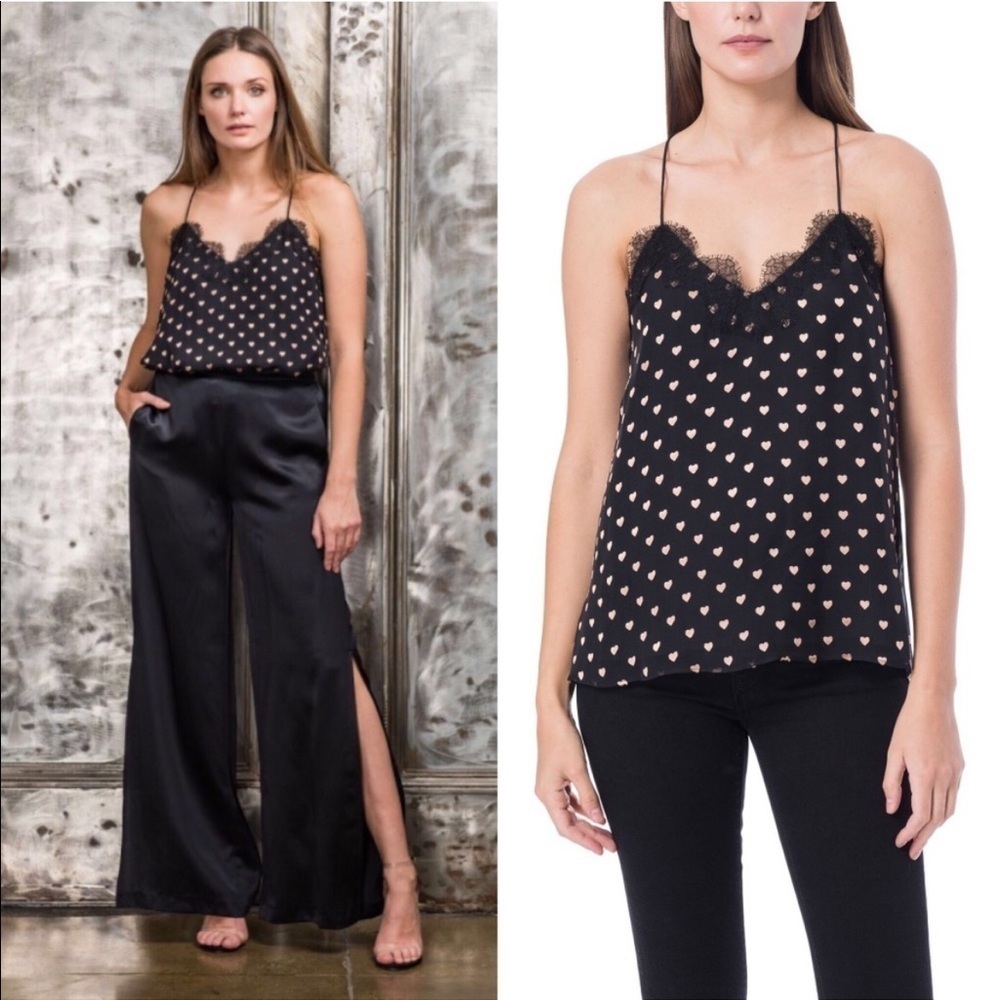 Cami NYC The Heart Burnout Black Gold Silk Tank Top Camisole XS